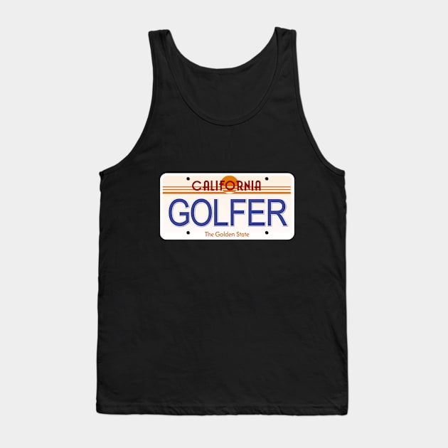 Golfer California State License Plate Tank Top by Mel's Designs